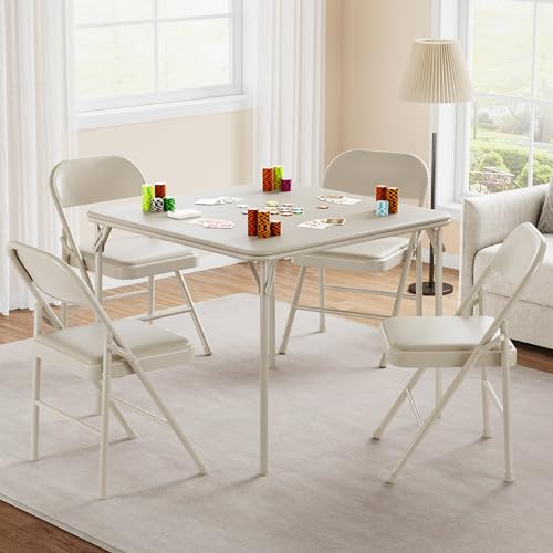IDEALHOUSE Folding Portable Card Table and Foldable Chair Set of 5,PU Upholstered Foldable Chairs and Table with Metal Fra...