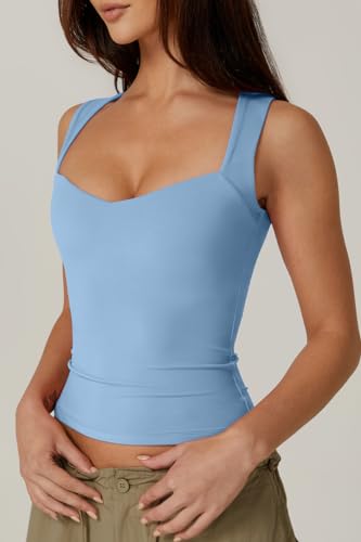 QINSEN Women's Sexy Sweetheart Neck Sleeveless T Shirts Double Lined Tees Slimming Fit Tops