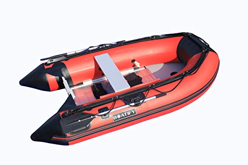 Boatify 8.9 ft Inflatable Boat Raft Dinghy Pontoon Boat with Aluminum Floor-Red