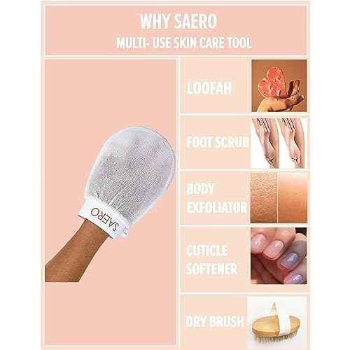 SAERO Korean Exfoliating Mitt for Body ? Deep Scrub Glove for Dead Skin, Spray Tan Removal, Ingrown Hairs & KP ? Korean Spa-Style Viscose Peeling Towel for Shower or Bath ? 1 Count