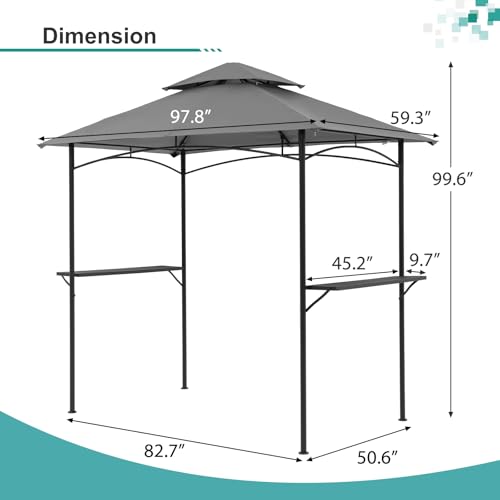 COBANA Grill Gazebo 8’x 5’ Outdoor Patio Backyard BBQ Grill Shelter Double Tiered Soft Canopy Top with Steel Frame and Bar...