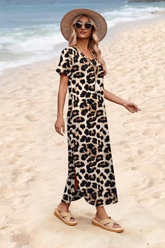 WIHOLL Women's Summer Short Sleeve Dresses Maxi Dress Vacation Beach Sundresses 2026 with Pockets
