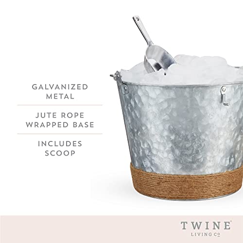 Twine Farmhouse Ice Bucket with Scoop - Beverage Tub Wrapped with Rope for Parties - Galvanized Metal Bucket Cooler & Drin...