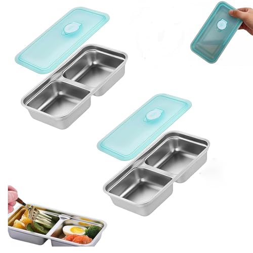 AJORR Grab and Go Stainless Steel Double Compartment Snack Containers, Reusable with Lids, Secure-Lid Lunch Box for Snack...
