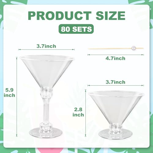 JarThenaAMCS 80 Pack 5Oz Plastic Martini Glasses With Pearl Cocktail Pick Disposable Mini Goblet Clear Cocktail Wine Glass...