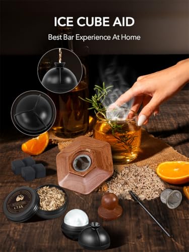 23Pcs Whiskey Smoker Kit with Torch-12 Wood Chips, Ice Ball Mold, Cocktail Smoker Infuser Kit, Old Fashioned Drink Smoker ...