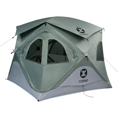 Zoring Pop Up Tent for Camping, Instant Cabin Hub Tent 4 Person, Waterproof Hub Shelter with Rainfly & Removable Floor, Ea...
