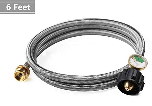 DOZYANT 6 Feet Stainless Braided Hose Adapter With Tank Gauge, 1 lb to 20 lb Propane Converter for Stove, Tabletop Grill a...