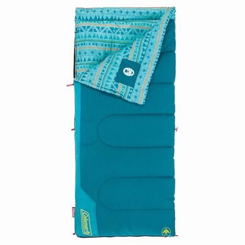 Coleman Kids 50°F Sleeping Bag, Comfortable Youth Sleeping Bag for Sleepovers & Camping, Fits Children up to 5ft Tall, Glo...