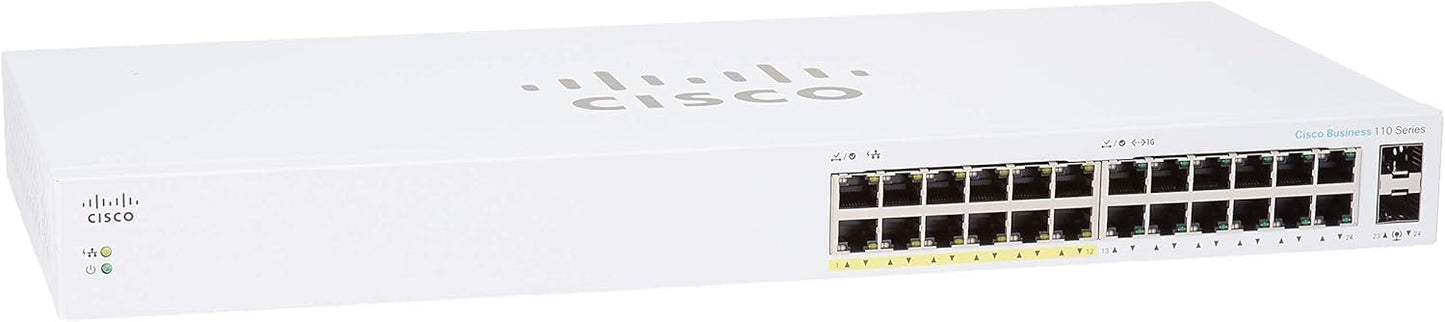 Cisco Business Cbs110-24Pp Unmanaged Switch | 24 Port Ge | Partial Poe | 2X1G Sfp Shared | Limited Lifetime Protection (Cbs110-2