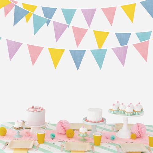 46Ft Pastel Party Decorations Macaron Burlap Banner Triangle Pennant Flag Macaron Linen Bunting Garland Streamers for Vint...
