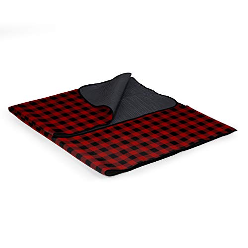 Mickey Mouse - Blanket Tote Outdoor Picnic Blanket, (Red & Black Buffalo Plaid Pattern)
