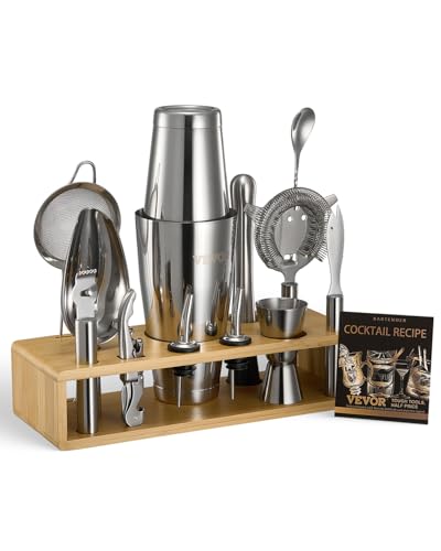 VEVOR Cocktail Shaker Set, 13-Piece Stainless Steel Bar Tools with Bamboo Stand, Boston Bartender Kit Accessories | Mixer ...