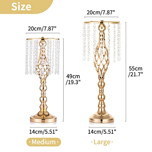 2 Pcs 19.3 inches Gold Centerpieces Table Tall Crystal Flowers Stand Wedding Road Lead Flower Holders Crystal Chandelier M...