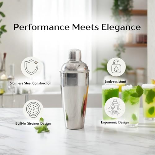 MAZDA Cocktail Shaker, 25oz Martini Shaker, Drink Bottle with Built-in Strainer, Bartender Professional Stainless Steel Ma...