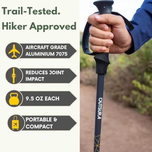 Outsura Trekking Poles for Hiking Collapsible Lightweight Aircraft Graded Aluminum Hiking Poles with Cork Grip & Quick Loc...