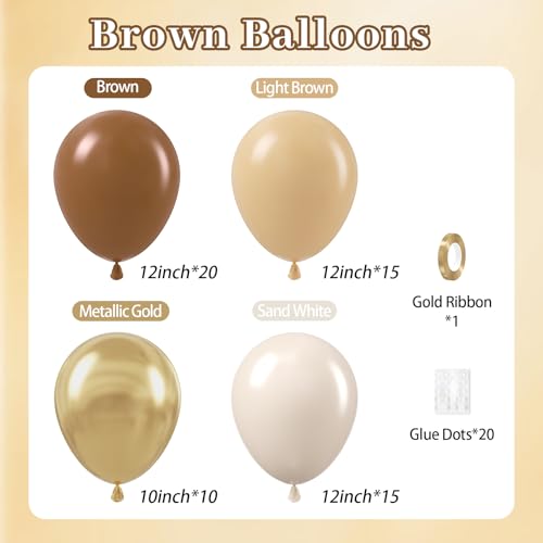 60pcs Brown Balloons 12inch with Light Brown Tan Sand White Metallic Gold Balloons for Boho Neutral Baby Shower Birthday P...