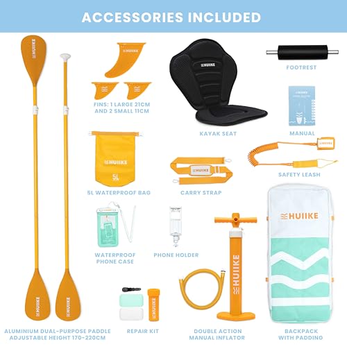 HUIIKE Inflatable Paddle Board for Adults with Accessories Included, Oar, Fins, Pump. Stand Up Paddleboard Great Stability...