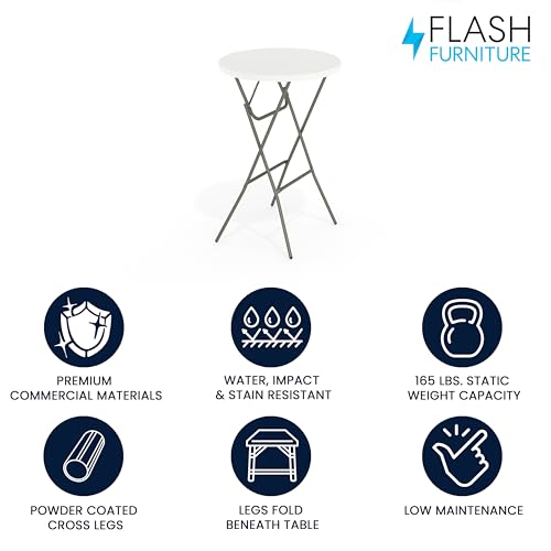 Flash Furniture Elon 32' Round Folding Bar Height Table for Parties and Commercial Events, Indoor/Outdoor Plastic Tall Rou...