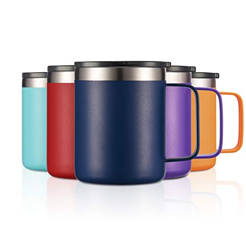 ALOUFEA 12oz Stainless Steel Insulated Coffee Mug with Handle, Double Wall Vacuum Travel Mug, Tumbler Cup with Sliding Li...