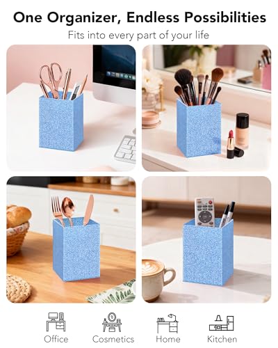 Luminzo Blue Glitter Acrylic Pen Holder, Acrylic Makeup Brush Storage Organizer, Pencil Pen Holder for Desk, Modern Deskto...