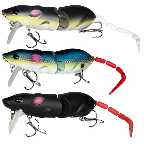 3Pcs Premium Topwater Mouse Fishing Lures - Realistic Bionic Rat Bait for Bass, Trout, Catfish, Pike, Perch - Freshwater &...