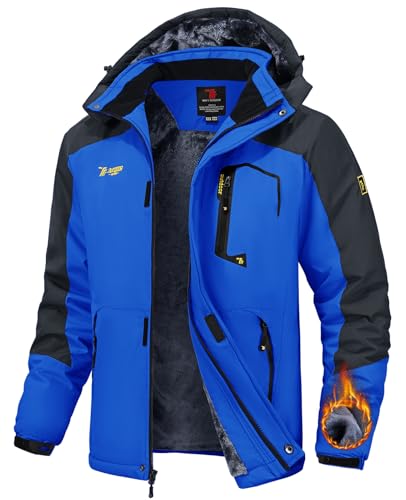TBMPOY Men's Winter Jackets Skiing Waterproof Snow Thick Fleece Lined Hooded Utility Cold Weather Warm Outdoor Ice Work
