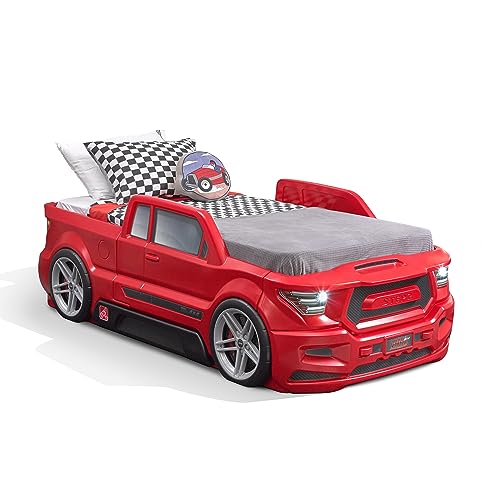 Step2 Turbocharged Twin Size Truck Car Bed, Car Bed for Boys & Girls, Working Headlights & Built-In Storage, Made of Durable Plastic, For Toddlers 3+ Years Old, Vibrant Red