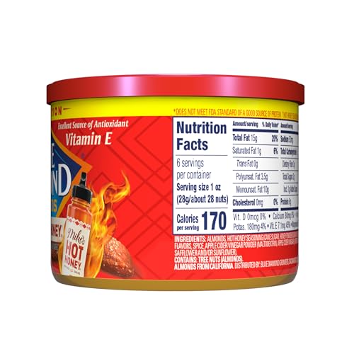Blue Diamond Almonds, Made with Mike’s Hot Honey Infused with Chilies For a Perfect Sweet and Spicy Snack Nut Combination, 6oz. Can