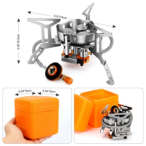 Odoland 3500W/6800W Windproof Camp Stove Camping Gas Stove with Fuel Canister Adapter, Piezo Ignition, Carry Case, Portabl...