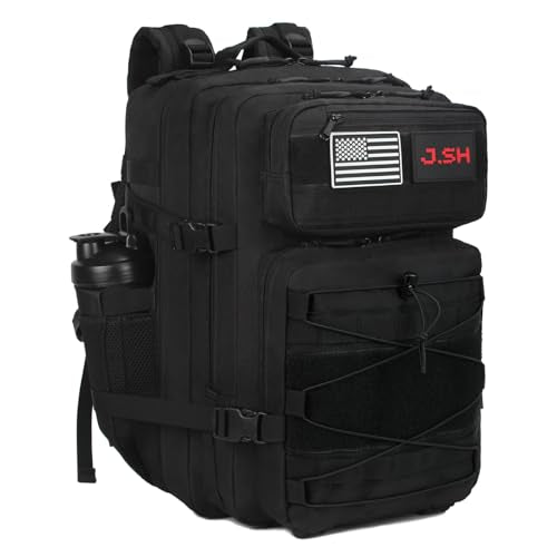 J.SH 45L Military Tactical Backpack Gym Bag Black Assault Bag Hiking Backpack for Men and Women with Bottle Holder - 45L B...