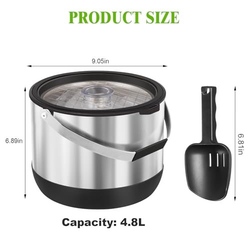 FiveHome 5QT/4.8L Insulated Ice Bucket for Parties, Large Capacity Double-Wall Beverage Bucket with Scoop & Lid for Champa...