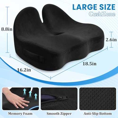 CushZone Seat Cushion, Memory Foam Office Chair Seat Cushion for Office Chairs/Car/Long Trip/Desk Chair/Gaming, Extra Larg...