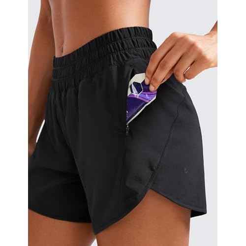 CRZ YOGA Dolphin Athletic Shorts for Women 5" - High Waisted Quick Dry for Running Workout Gym Track with Zip Pocket