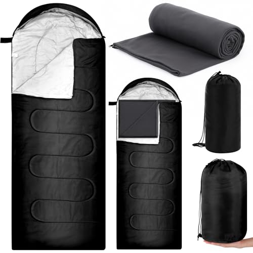Tranqun 2 Pcs Winter Sleeping Bags for Adults with Fleece Cotton Liner, Warm Portable Waterproof Lightweight with Compress...