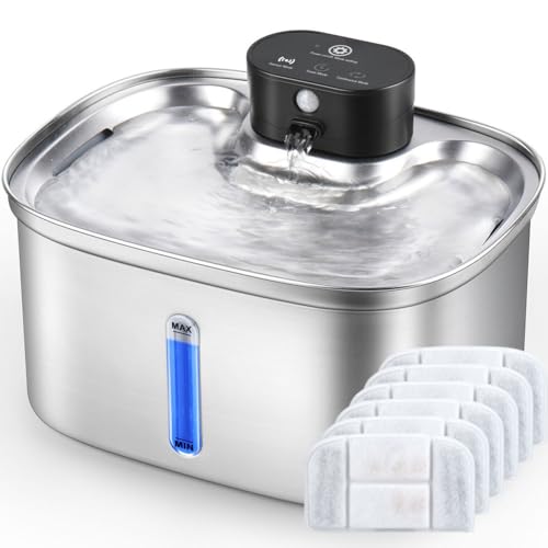 Wireless Cat Water Fountain Stainless Steel, 5L/169oz Automatic Pet Water Dispenser with 5000mAh Battery, 3 Modes (Sensor/...