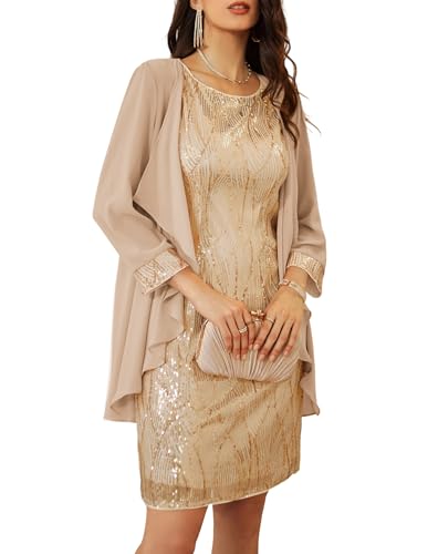 GRACE KARIN Women's Sequin Dress - Wedding Guest & Mother of The Bride Formal Dress - Two Piece Knee Length