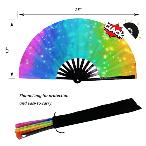 YKuzLx 13‘’ Large Rave Fan for Men Women, Rave Essentials, Decorative Folding Hand Fan for Party, Home Decoration, Gift, M...