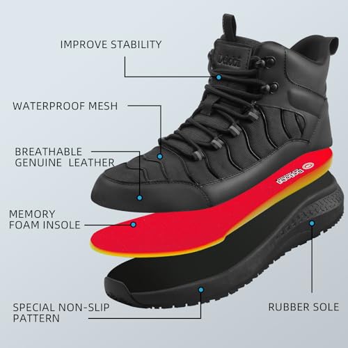 Delobi Men's Slip Resistant Waterproof Boots - Comfortable & Ankle Support Work Shoes for Restaurant, Casual, Hiking & Wor...
