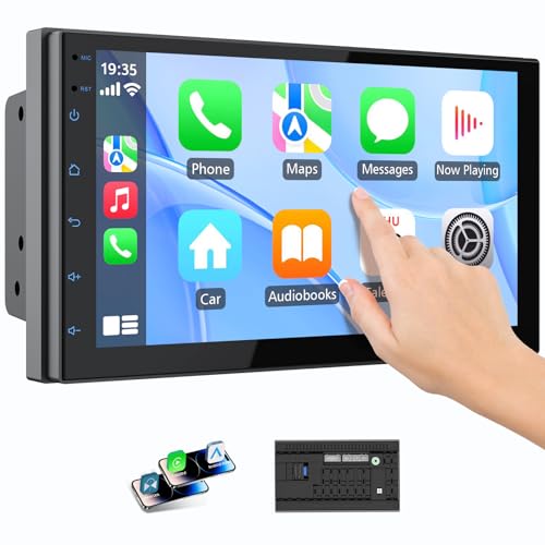 Haudio Double Din Wireless CarPlay Screen for Car, 7" HD Touchscreen with Apple CarPlay, Android Auto, GPS Navigation, Blu...