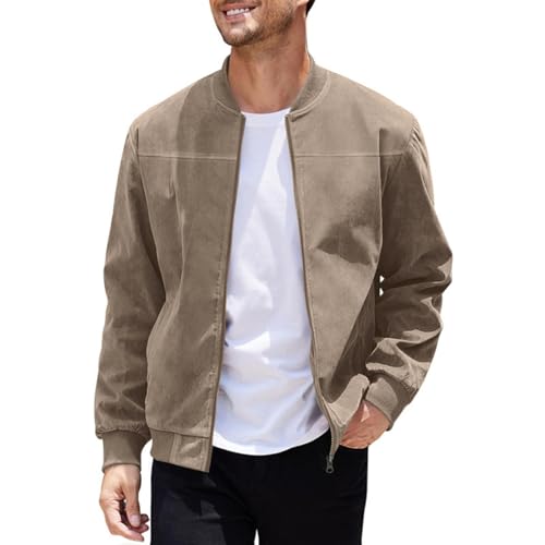 Men's Fashion Bomber Jacket, Casual Zip Up Lightweight Outerwear, Spring Fall Stand Collar Coat, for Outdoor Wear