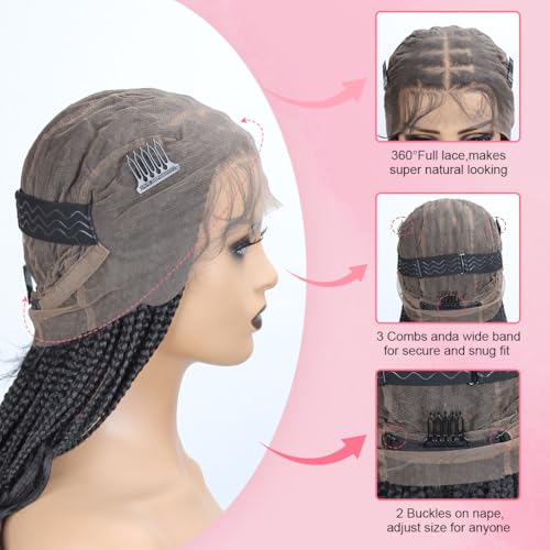 18 Inch Braided Wigs With Curly Ends, 360 Single Full Lace French Curl Braided Wigs for Black Women Knotless Box Braid Wig with Baby's Hair