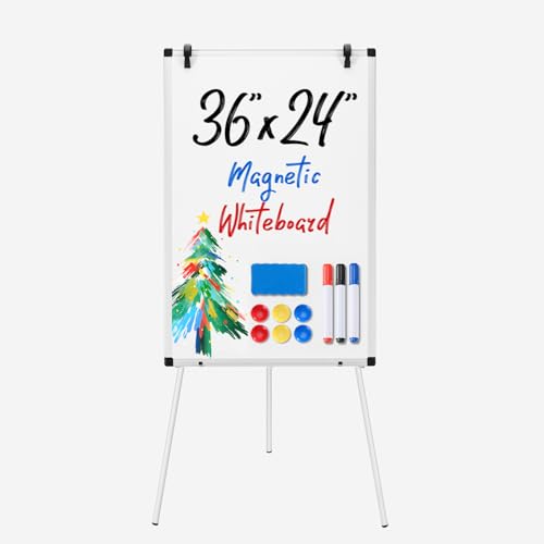 Sweetcrispy Whiteboard Easel 36 x 24 Inches, Magnetic Dry Erase White Board, Portable Boards Height Adjustable, Dry Erase ...