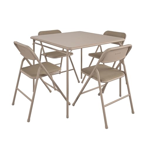 COSCO 5 Piece, Tan Folding Table and Chair Set.