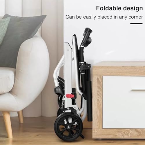 Folding Wheelchair,Portable Transit Chair Lightweight Mobility Aid Wheel Chairs Four Wheel Rollator with Adjustable Safety...