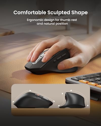ProtoArc Ergonomic Keyboard Mouse, EKM01 Plus Full Size Wireless Bluetooth Ergo Keyboard Mouse Combo, Cushioned Palm Rest,...