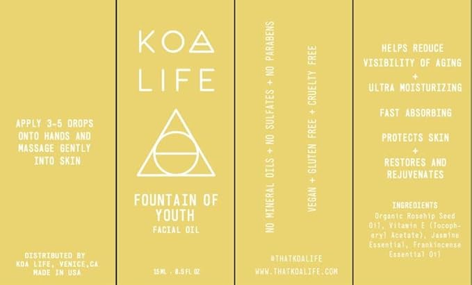KOA LIFE Doctor-Formulated Anti-Aging Rosehip Face Oil, Made in USA, Organic, Vegan, Cruelty & Chemical Free Fountain of Youth