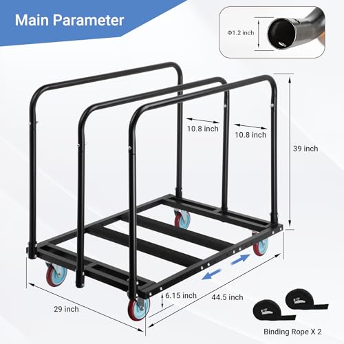Eastrexon Updated Folding Table Cart, 5" Swivel Wheels Heavy Duty Table Dolly, Drywall Dolly Cart w/ 2000 LBS & 10 Table C...