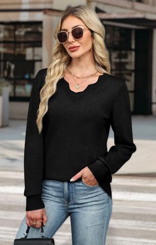 OFEEFAN Womens V Neck Sweaters Pullover Cozy Lightweight Sweaters Long Sleeve Tops Fall Outfits 2026