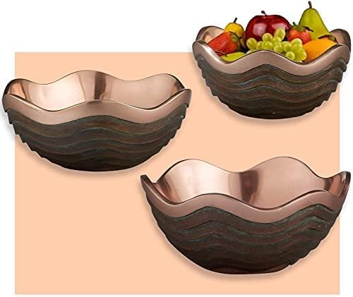 Nambe Copper Canyon Large Salad Bowl | 15 Inch Large 8 Quart Serving Bowl for Salad, Pasta, and Fruit | Copper coated Nambe Alloy